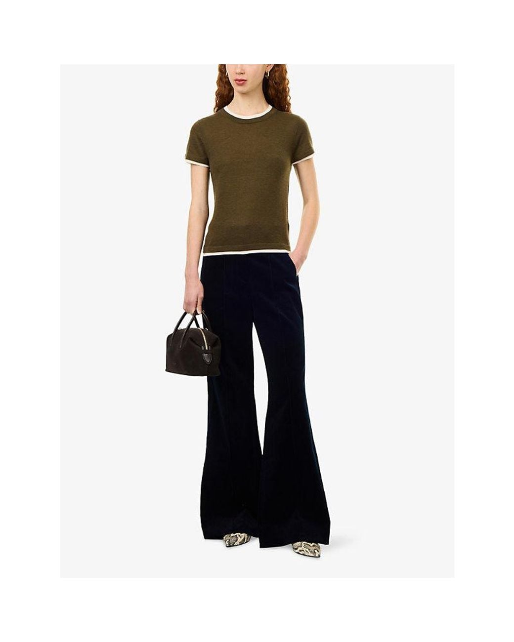 ME+EM Green Barely There Baby Merino-Wool And Cashmere T-Shirt