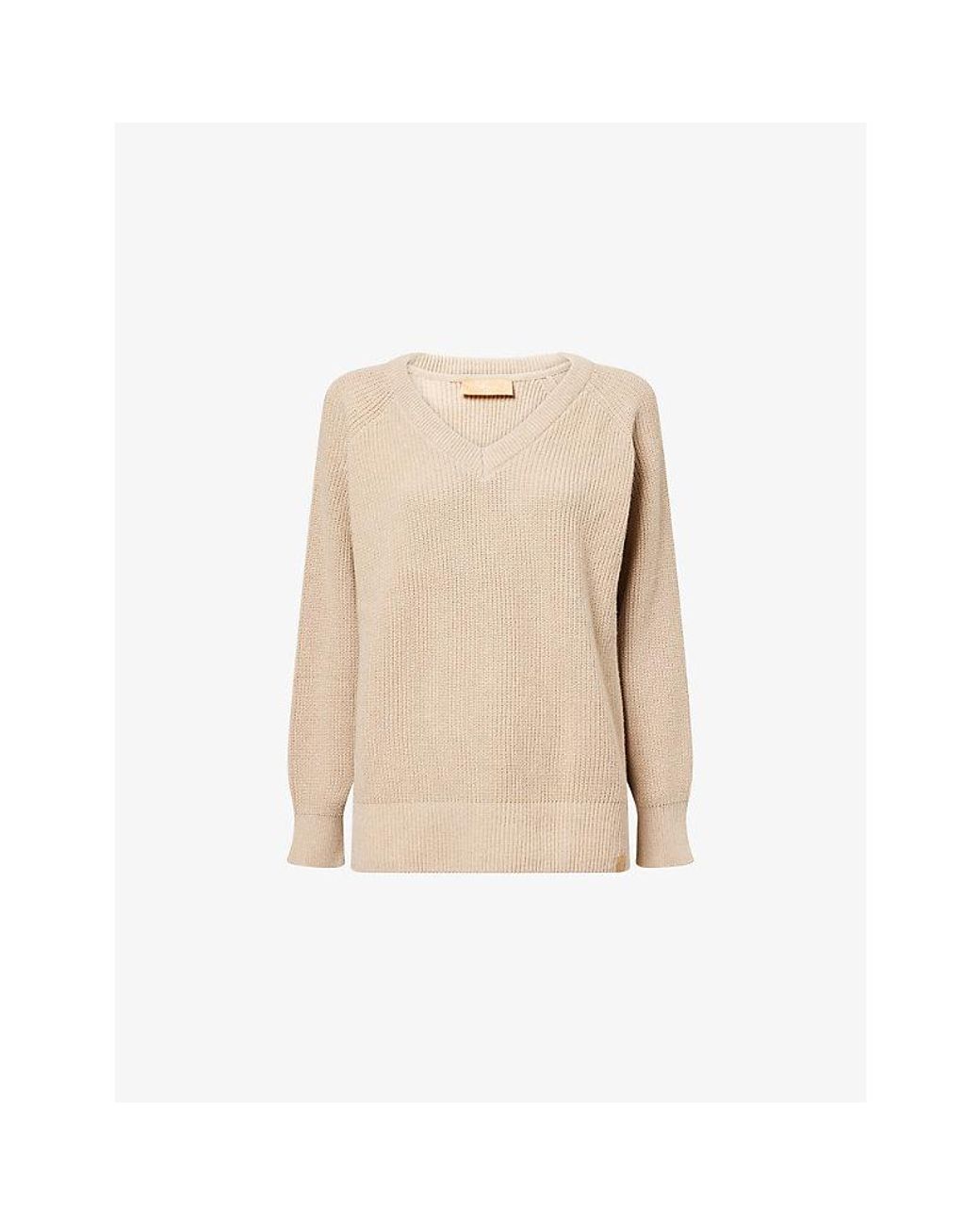 Now You Live Natural Laughton V-Neck Knitted Cotton Jumper