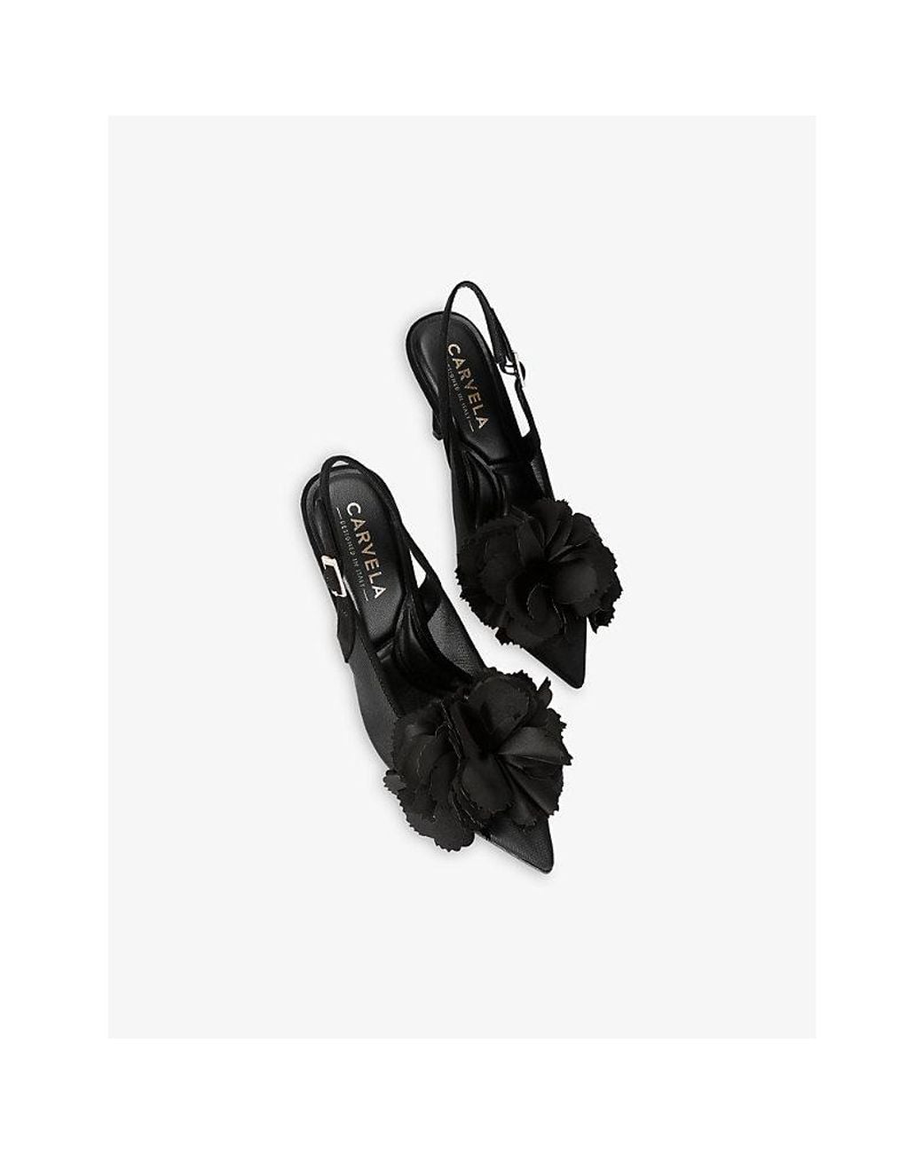 Carvela Kurt Geiger Black Positano Flower Heeled Woven Slingback Courts