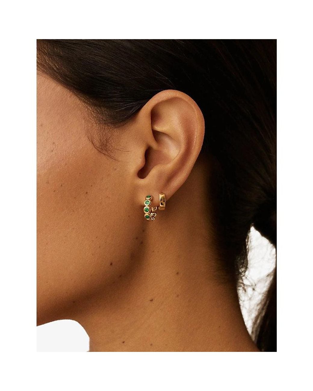 Missoma Metallic Tennis Small 18Ct Plated Brass And Emerald Nano-Crystal Hoop Earrings