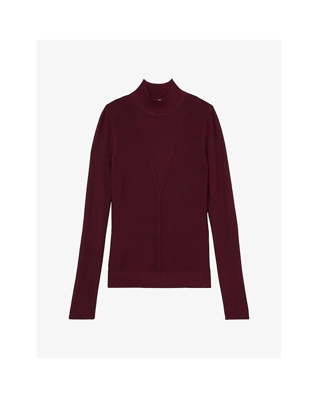 Reiss Purple Selene Sheer-Detail Long-Sleeve Knitted Top