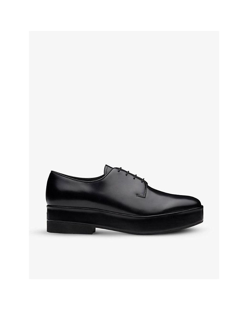 Prada Black Brushed Laced Leather Derby Shoes for men