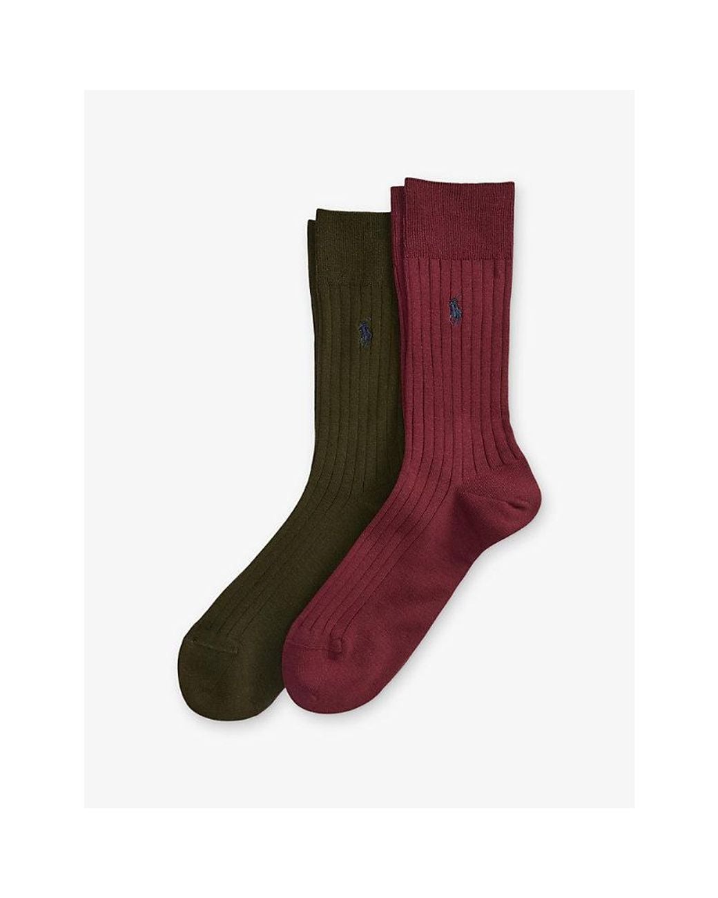 Polo Ralph Lauren Brown Logo-Embroidered Cotton-Blend Socks Pack Of Two for men