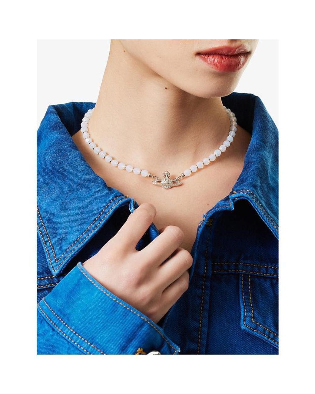 【Vivienne Westwood】Messaline crystal choker 送料関税込み Messaline platinum-plated crystal choker in silver
