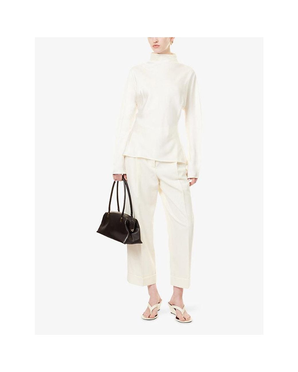 RÓHE Frames White High Cowl-Neck Satin Top