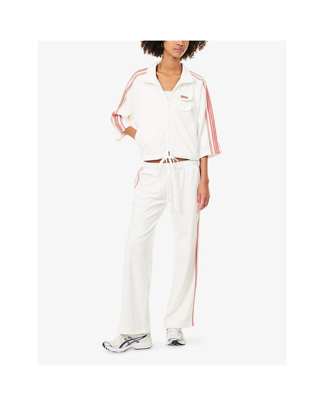 Ru & Rocka White Striped-Sleeve Towelling Jacket