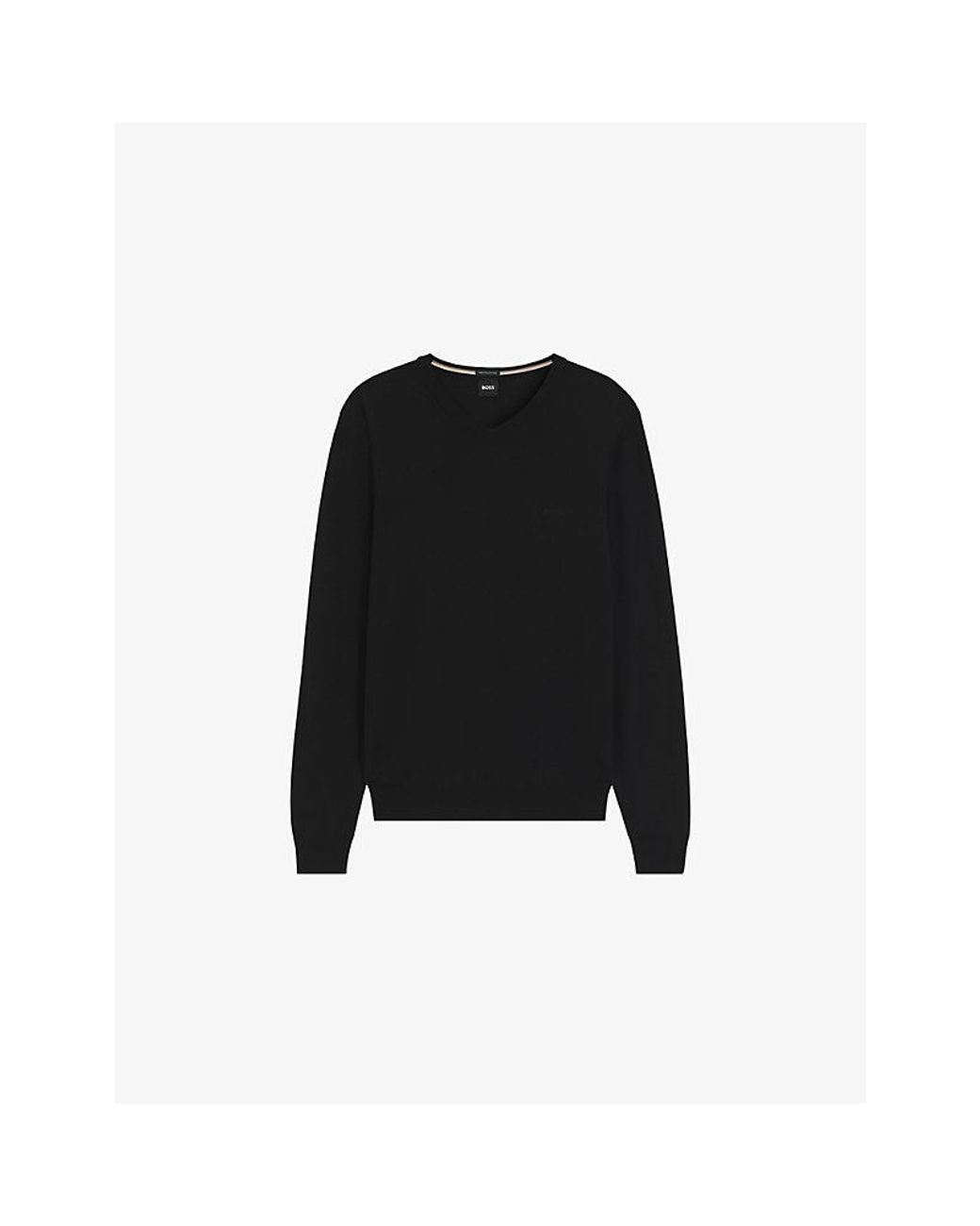 Boss Black Embroidered-Logo Regular-Fit Wool Knitted Jumper for men