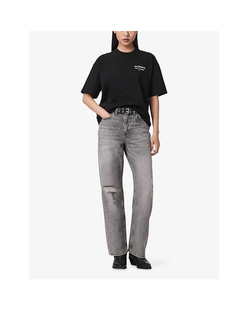 AllSaints Black Eliana Etta Graphic-Print Cotton T-Shirt