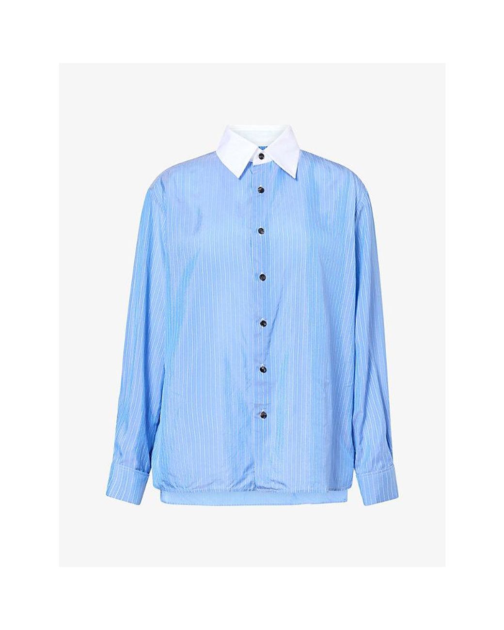 Bottega Veneta Blue Contrast-Collar Pinstripe Woven Shirt