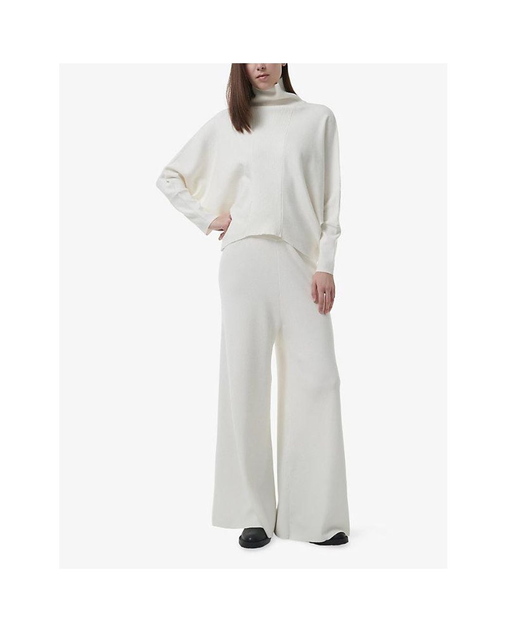 eem White Ribbed High-Neck Knitted Jumper