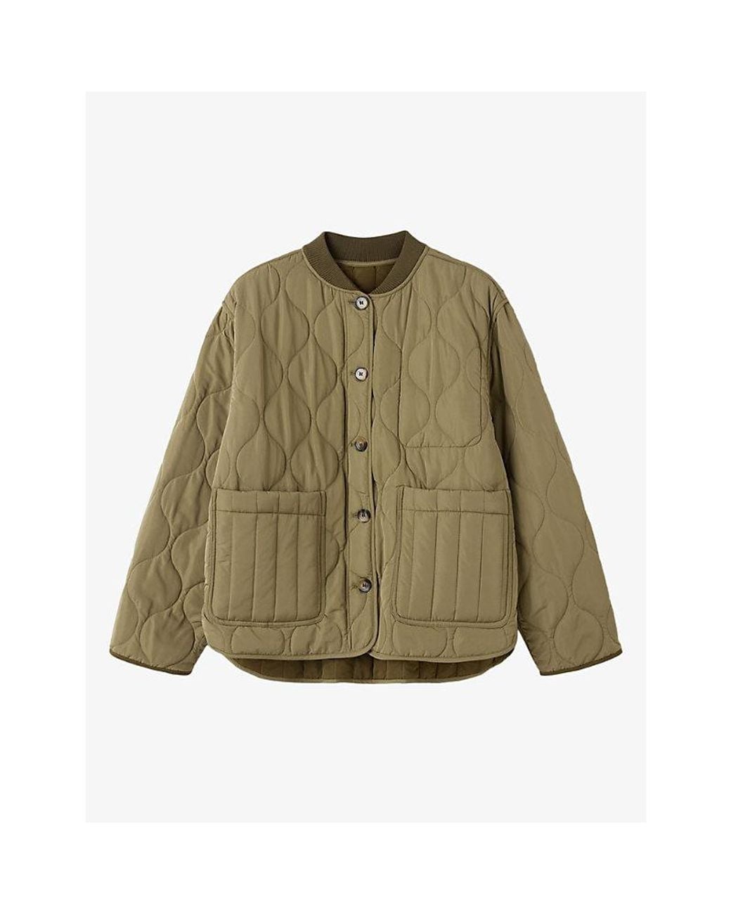 Whistles Green Reversible Quilted Woven Coat