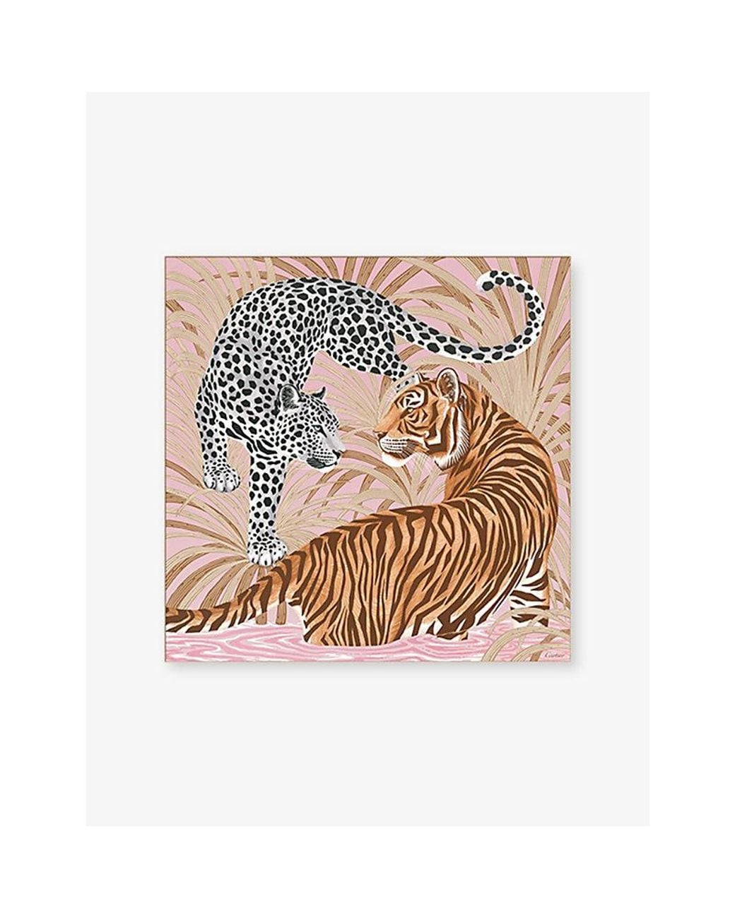 Cartier Pink Panthère And Tiger Printed Silk Scarf