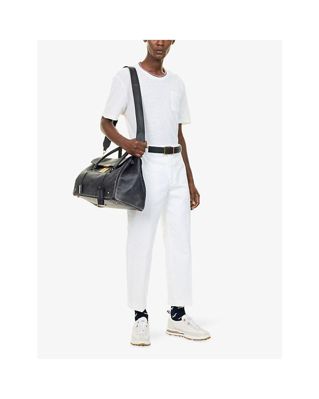Thom Browne White Textured Cotton-Blend T-Shirt for men