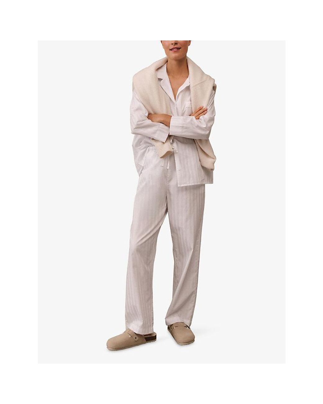 The White Company White Striped Regular-Fit Cotton-Sateen Pyjama Set