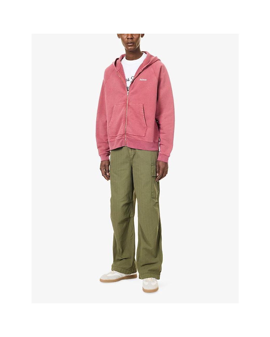 Palmes Pink Brand-Print Cotton Hoody for men