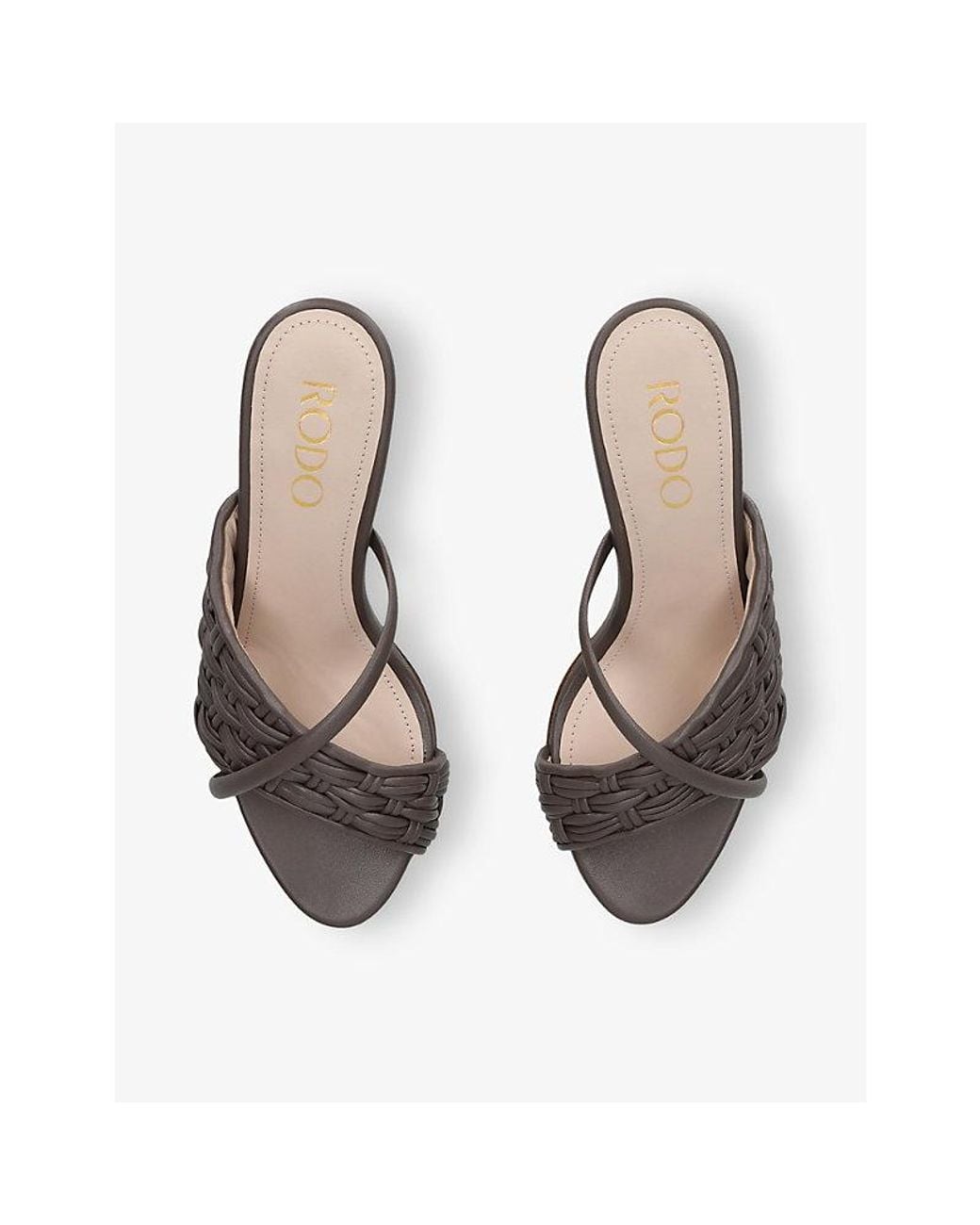 Rodo Gray Mabella 80 Woven-Leather Heeled Mules