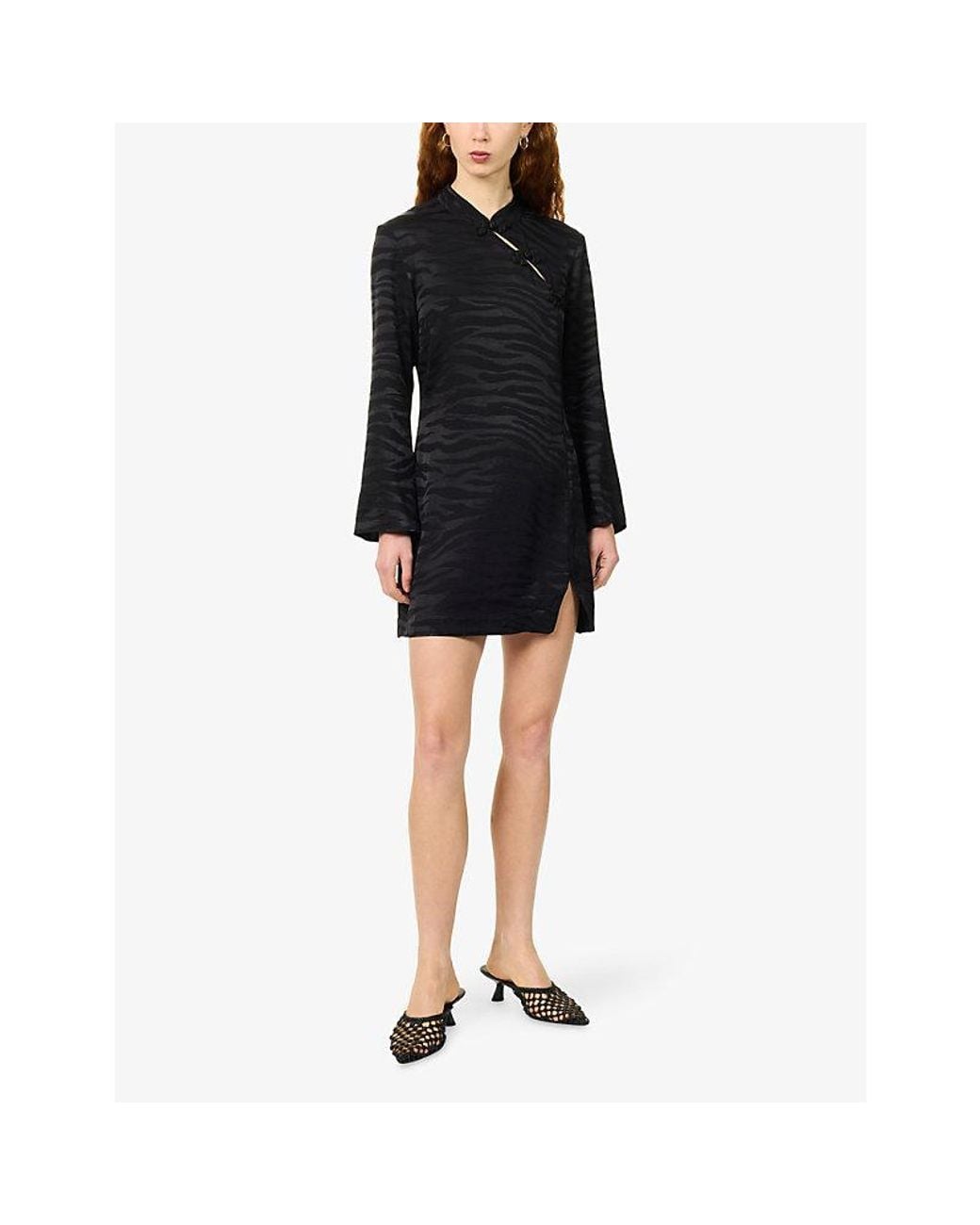 Rixo Black Brooklyn Jacquard Satin Mini Dress