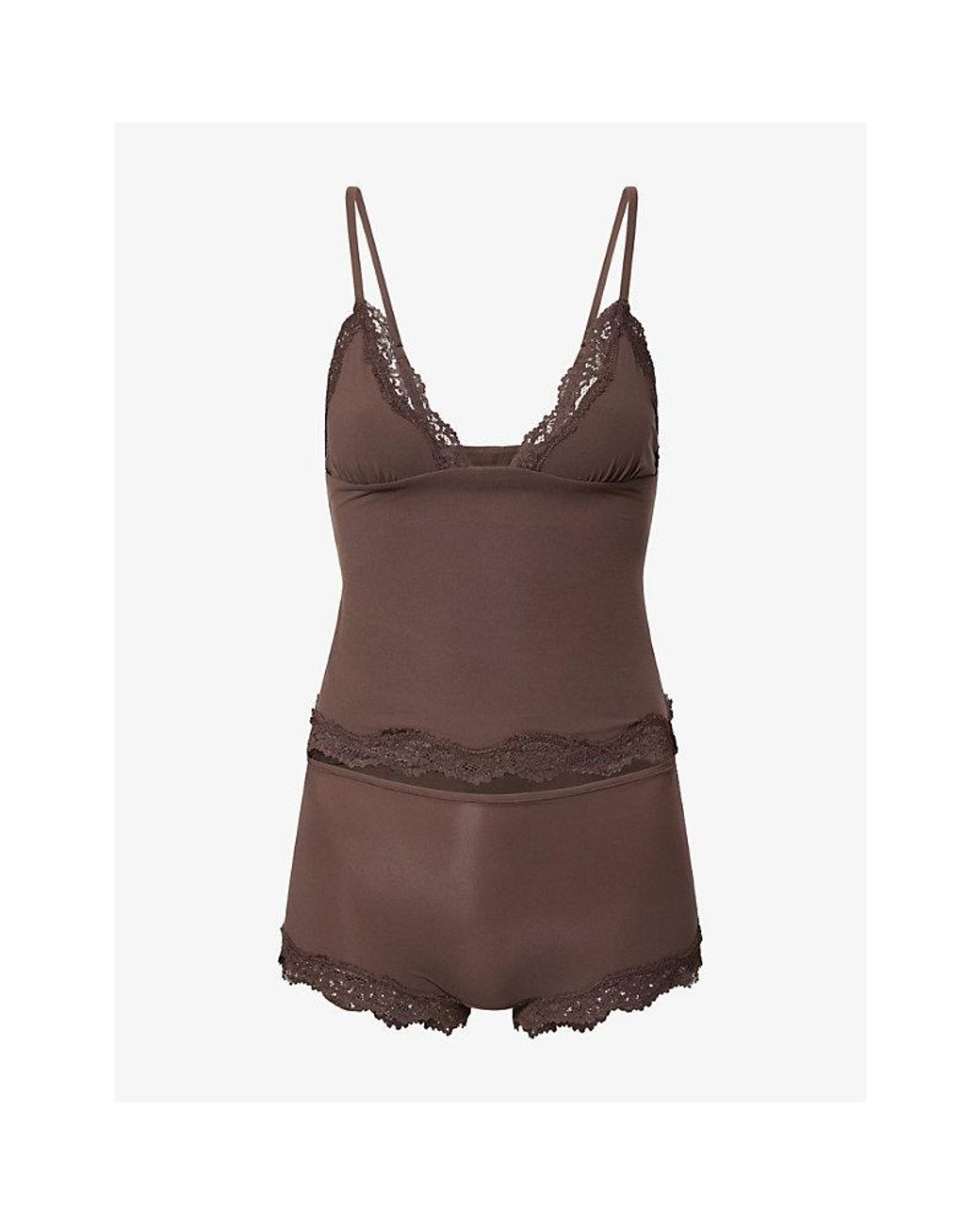 Skims Brown Fits Everybody Lace-Trim Jersey Cami And Shorts Set