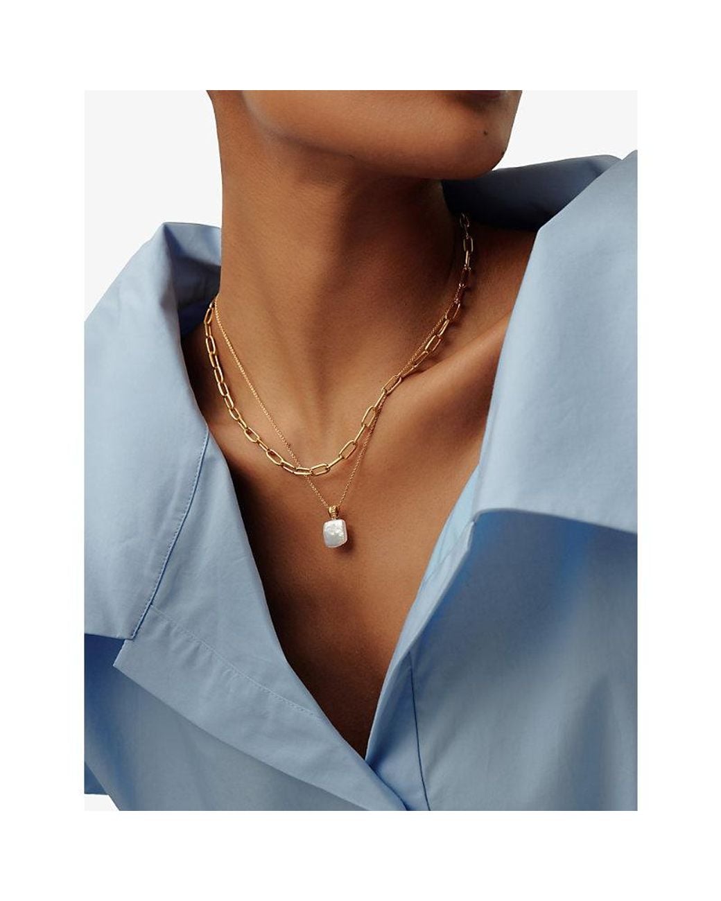 Missoma Metallic Square Pearl Baya 18Ct Vermeil And Freshwater Pearl Pendant Necklace