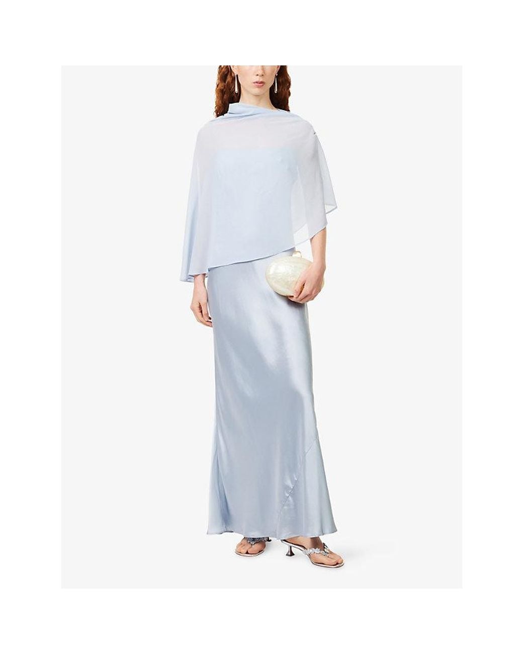 Reformation Blue Lilibeth Detachable-Cape Silk Midi Dress