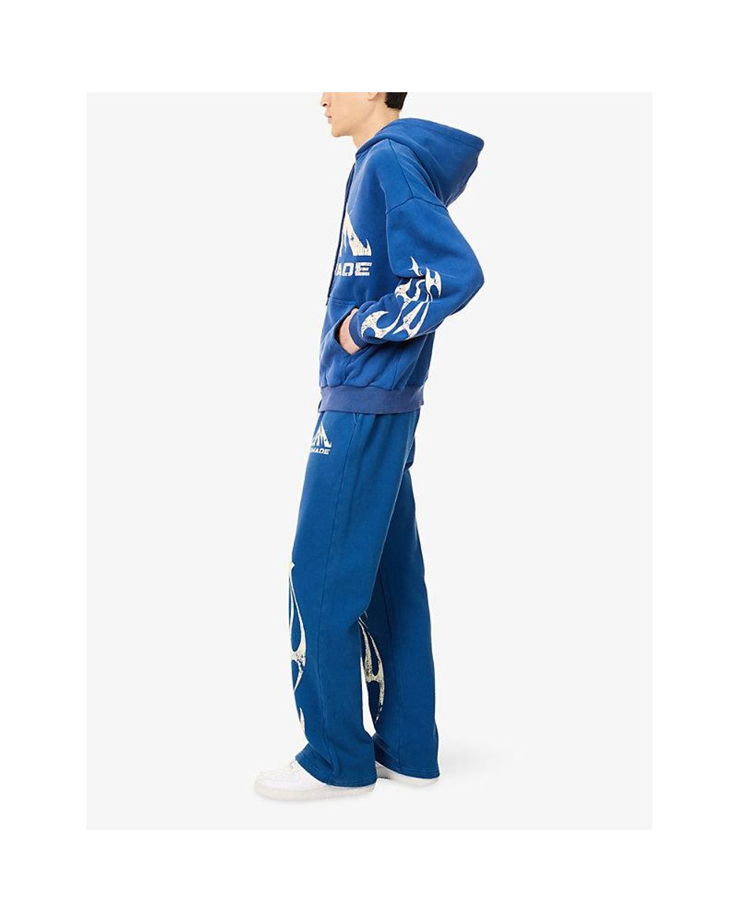 GODMADE Blue Graphic-Print Washed Cotton Hoody for men