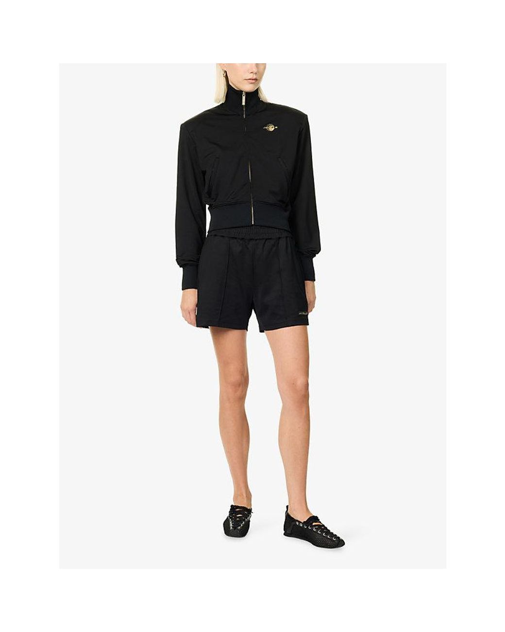 Jay3Lle Black Cropped Brand-Embroidered Jersey Jacket