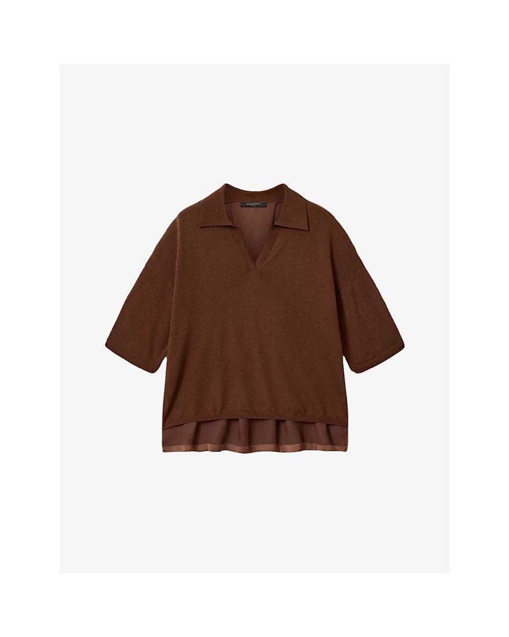 AllSaints Brown Bern Polo-Collar Wool Top