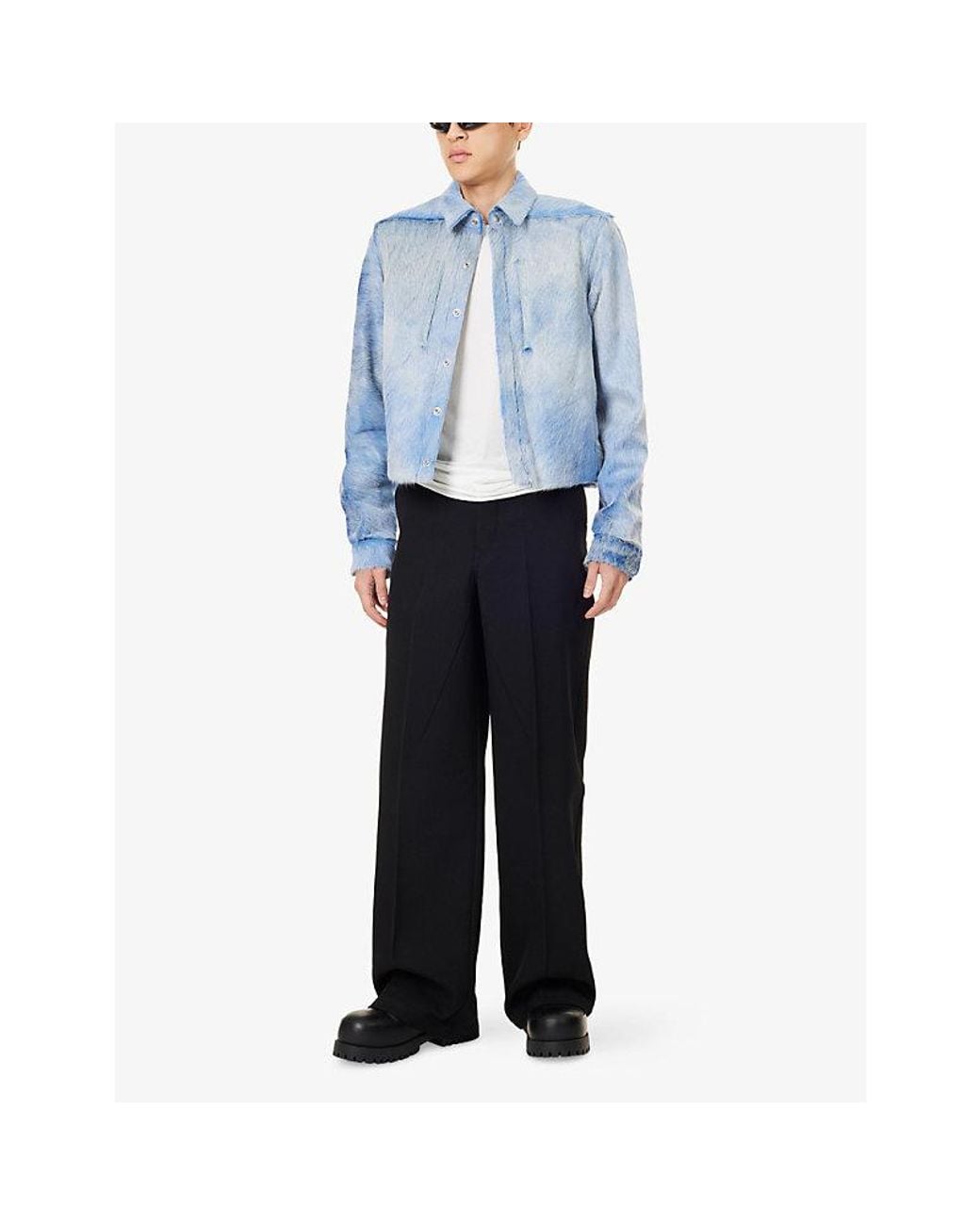 Rick Owens Blue Alice Boxy Leather Jacket for men