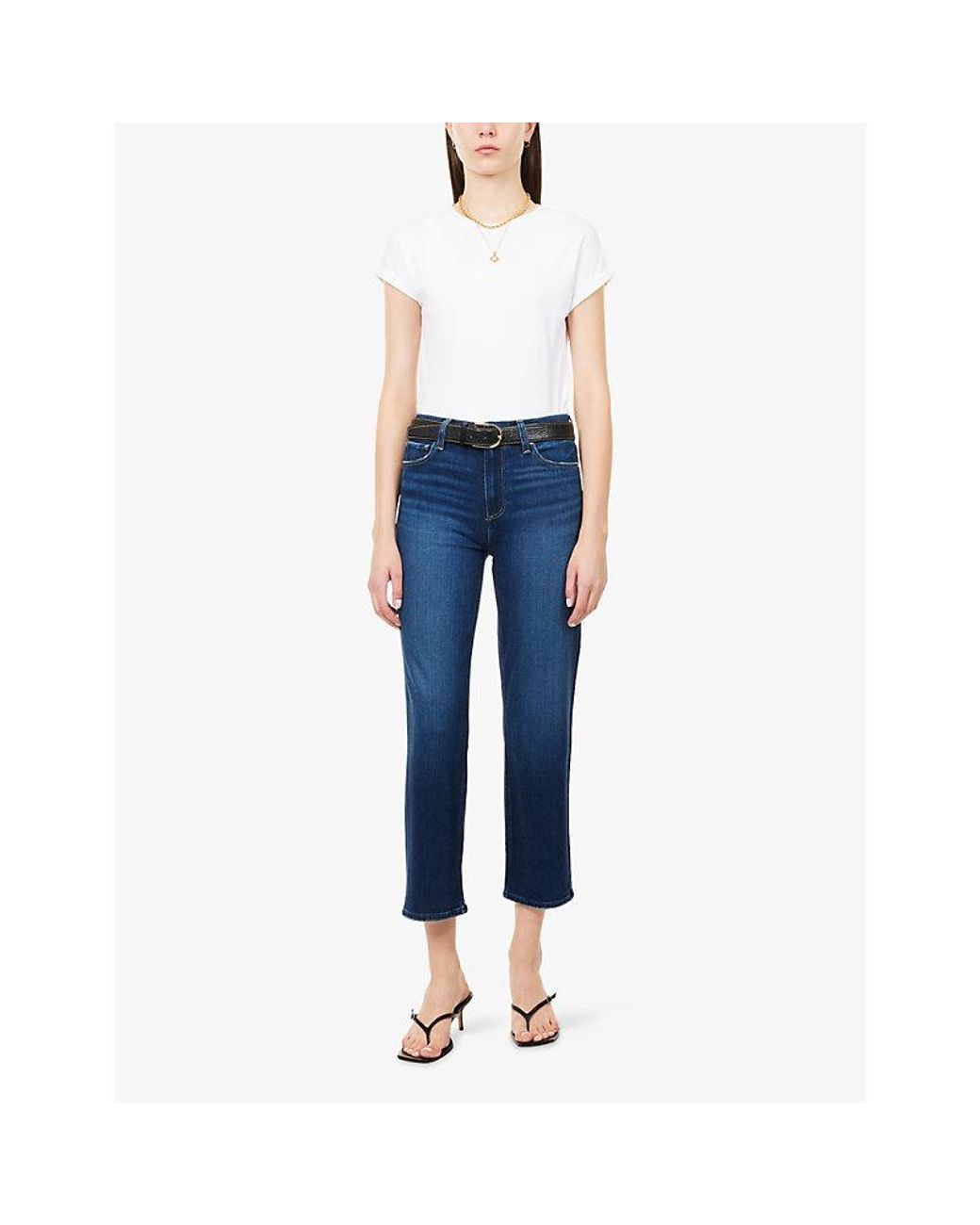 PAIGE Blue Mason Ankle Straight-Leg Mid-Rise Stretch-Denim Blend Jeans