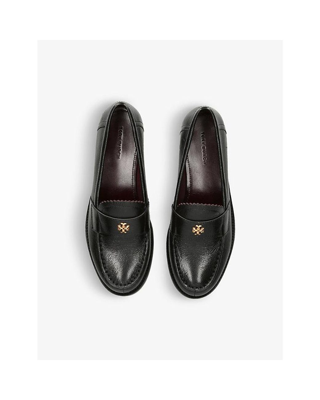 Tory Burch Logo embellished Scallop trim Leather Loafers in Black