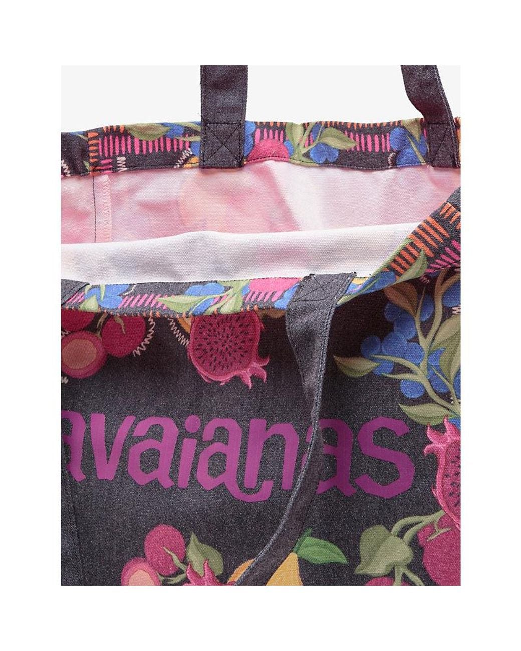 Havaianas Purple Floral Branded Cotton-Blend Beach Bag Xl