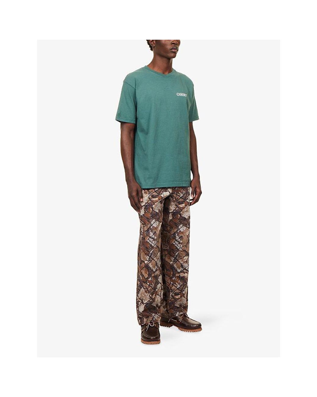 Obey Green Ripple Graphic-Print Cotton T-Shirt for men