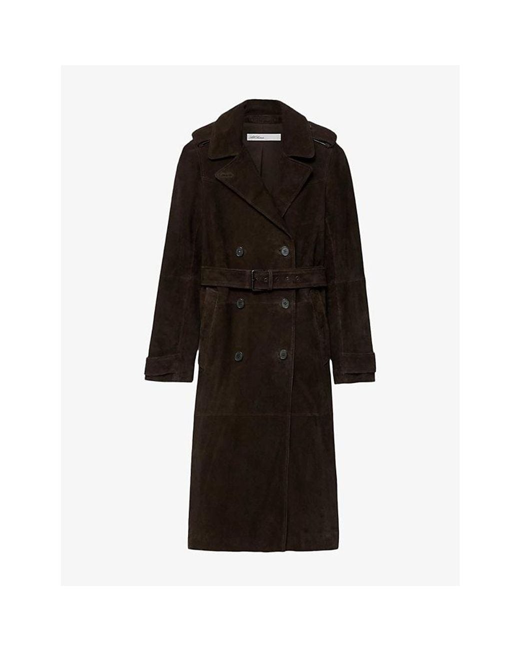 AllSaints Black Fango Lapel-Collar Suede Coat