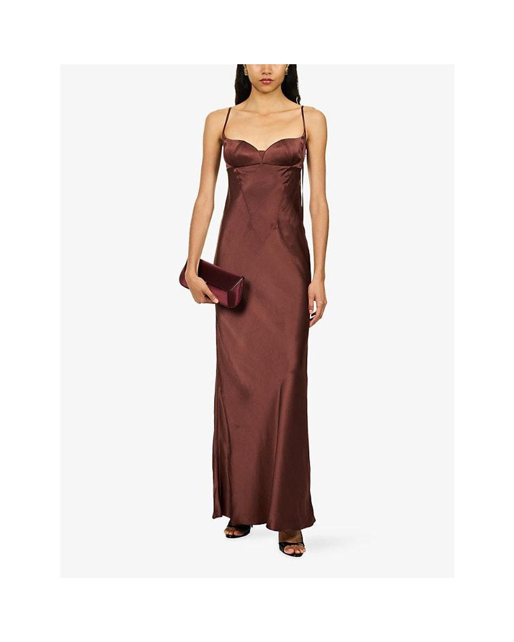 Anna October Red Norma Sculpted Satin Maxi Dress