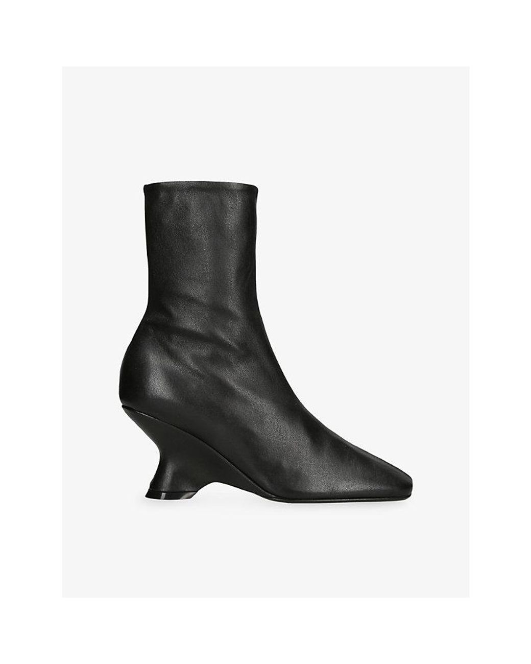 Dries Van Noten Black Wedge Leather Ankle Boots