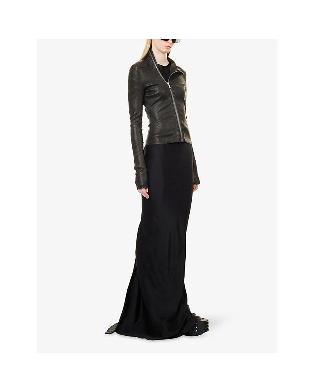 Rick Owens Black Gary Asymmetrical-Zip Leather Jacket