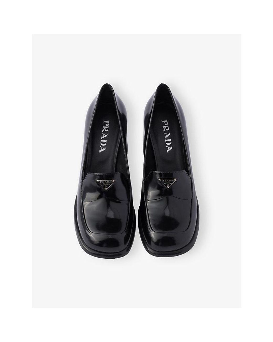 Prada Black Brushed Heeled Leather Loafers