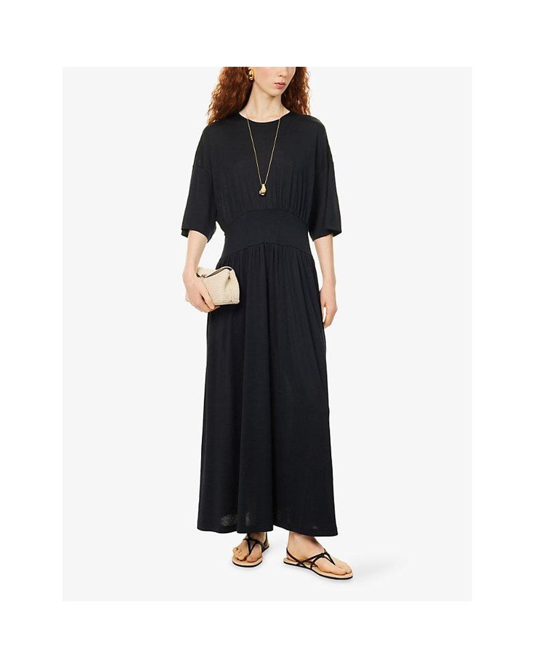 Totême Blue Short-Sleeve Slip-Pocket Cotton-And-Silk Midi Dress