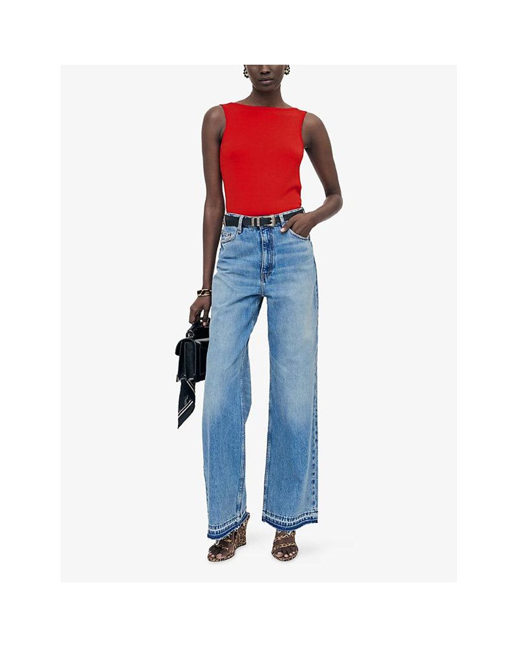 The Kooples Blue Wide-Leg Faded Denim Jeans