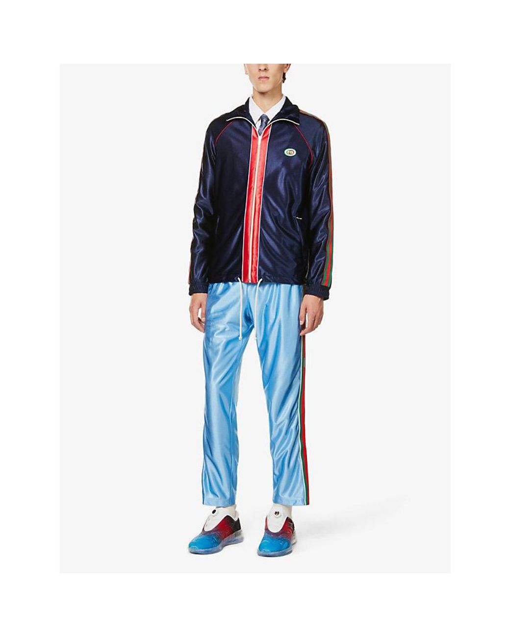 Gucci Striped-panel Raglan-sleeved Jersey Tracksuit Jacket in Blue for Men  | Lyst