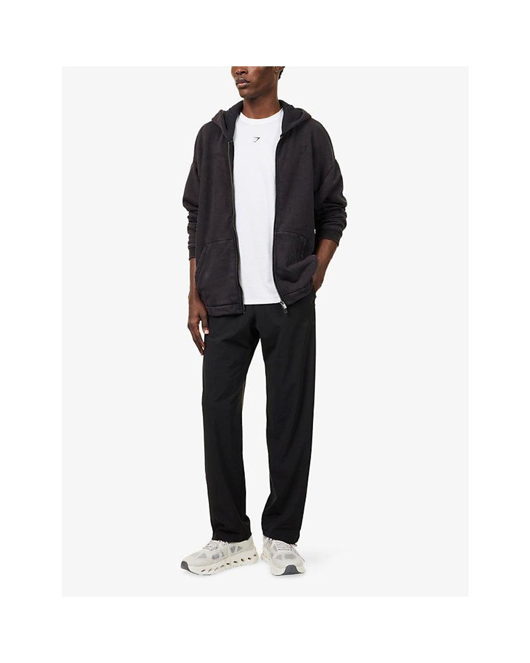 GYMSHARK Black Hybrid Straight-Leg Jersey Jogging Bottoms for men
