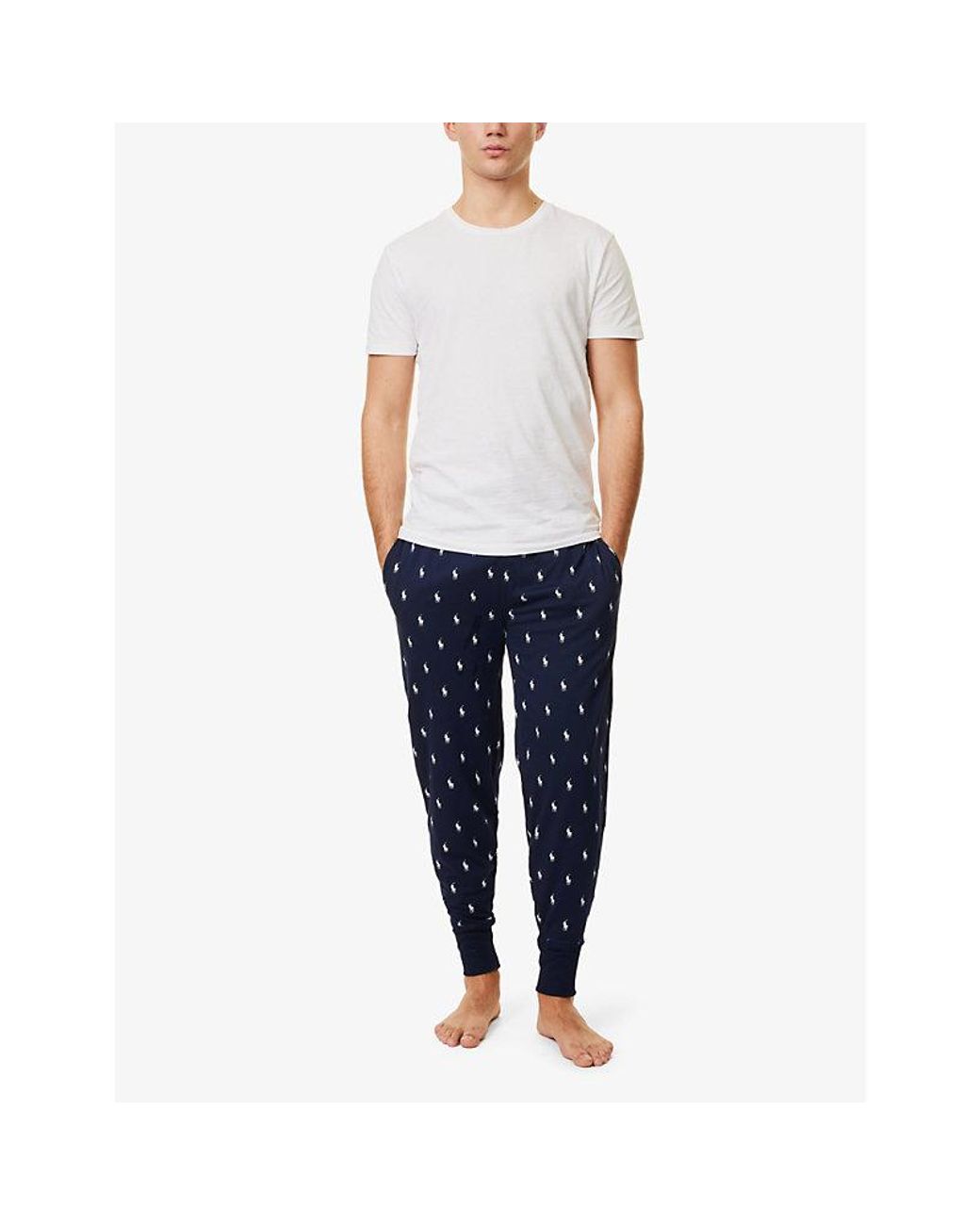 Polo Ralph Lauren Blue Cotton-Jersey All-Over Logo-Print Jogging Bottoms for men
