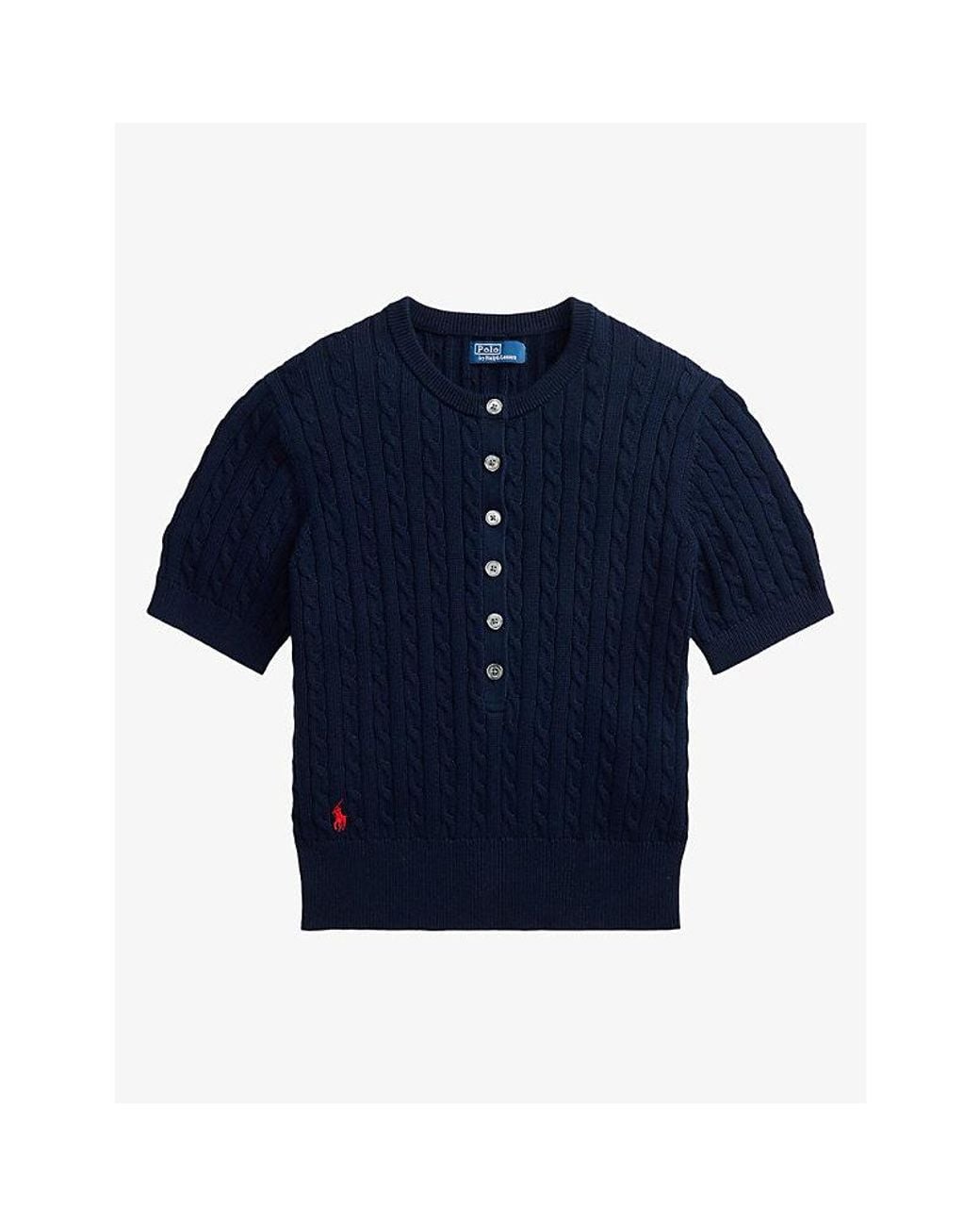Polo Ralph Lauren Blue Brand-Embroidered Cable-Knitted Cotton Jumper