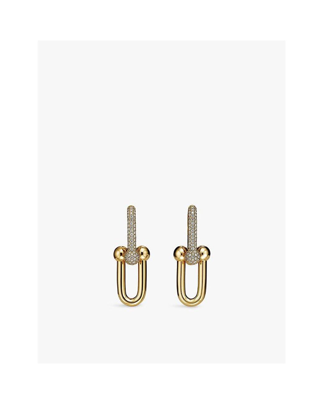 Tiffany & Co Metallic Tiffany Hardwear Double Link 18Ct- And 1.18 Pavé-Diamond Drop Earrings