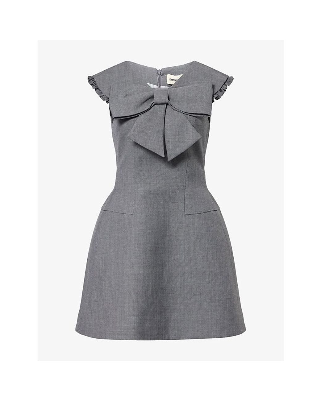 ShuShu/Tong Gray Bow-Embellished Wool-Blend Midi Dress