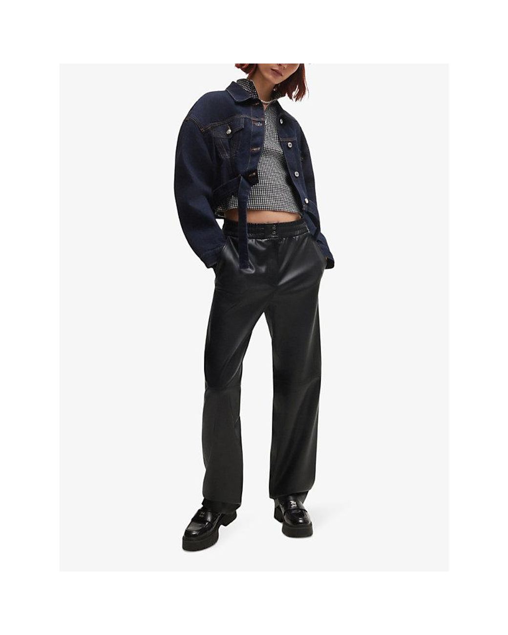 HUGO Black High-Rise Elasticated-Waist Faux-Leather Trousers
