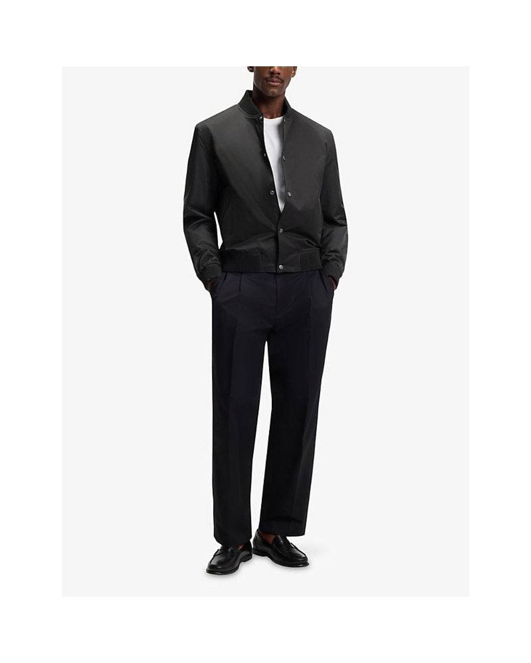 Boss Black Baseball-Collar Press-Stud Woven Jacket for men