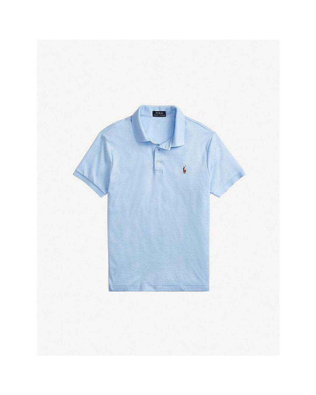 Polo Ralph Lauren Blue Short-Sleeved Logo-Embroidered Custom Slim-Fit Cotton-Jersey Polo Shirt for men