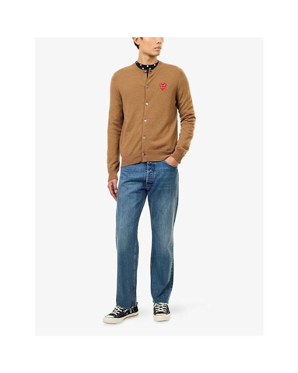 COMME DES GARÇONS PLAY Brown Double Heart Wool Knit Cardigan for men