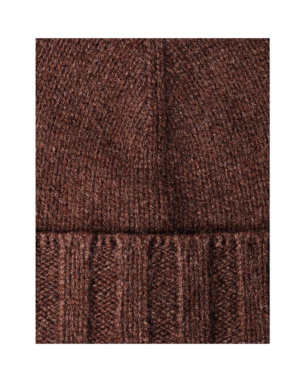 Hackett Brown Brand-Patch Cashmere Beanie Hat for men